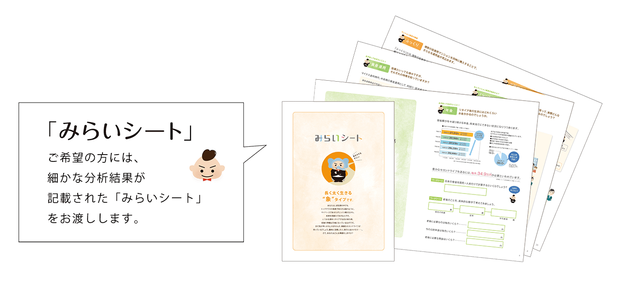 みらいシート ご希望の方には、細かな分析結果が記載された「みらいシート」をお渡しします。